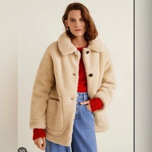 Mango faux shearling teddy coat
